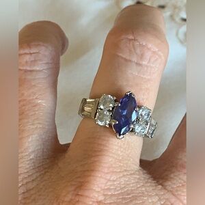 Blue sapphire and white cubic zirconia ring size 6